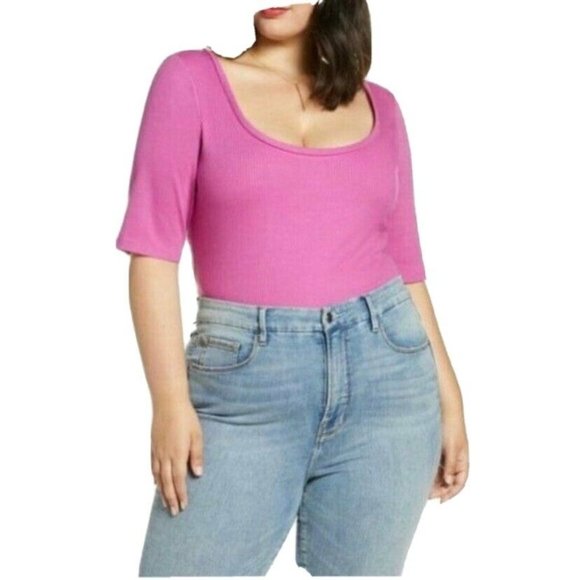 New Leith Ribbed Scoop Neck Tee Top Pink Slim Fit Modal Stretch NWT Plus Size 4X - Picture 1 of 8